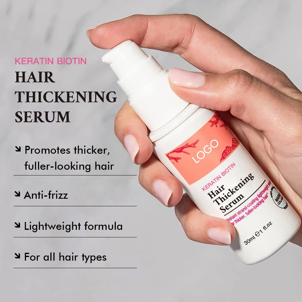 Private Label Strengthening Treatment Repair Thinning Hair Leave-In Keratin Biotin Hair Thickening Serum For Men And Women