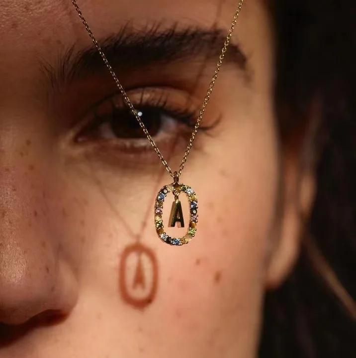 Trendy Gemstone Alphabet Necklaces 925 Sterling Silver Initial Letter Gold Plated Colorful Zircon Pendant Necklaces Wholesale