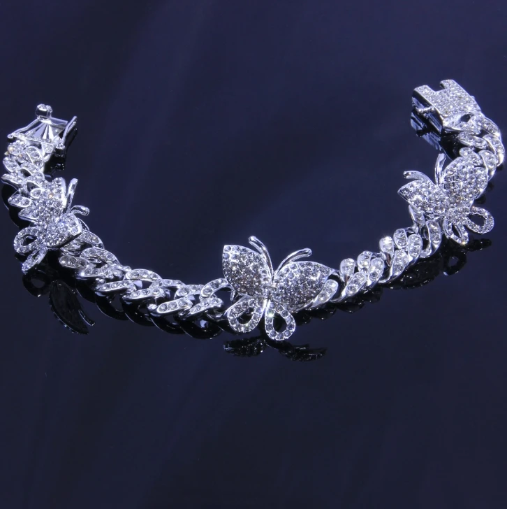 
Hot selling hip-hop butterfly Cuban anklet diamond butterfly anklet women 