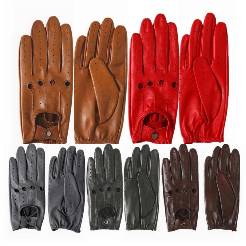 
New Fashion Black Red Gray Brown Men Women Premium Import Lambskin Leather Driving Motorcycle Gloves 