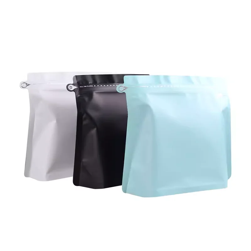 Wholesale Matte Black Coffee Packaging Bags 250G 500G Flat Bottom with Valve Zipper Plastic Bag Package