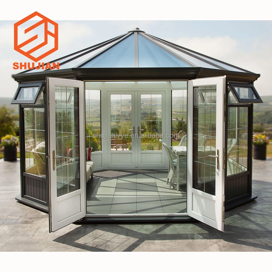 Garden outdoor backyard solar photovoltaic glass roof pool house glazed sliding sunroom conservatory Extendable greenhouse