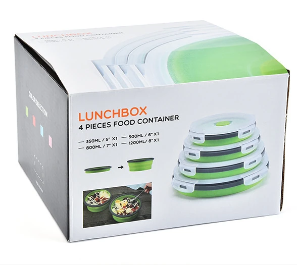 Collapsible Silicone Food Storage Container Set of 4 with Lids | Stackable - Space Saving | Microwaveable  Freezer