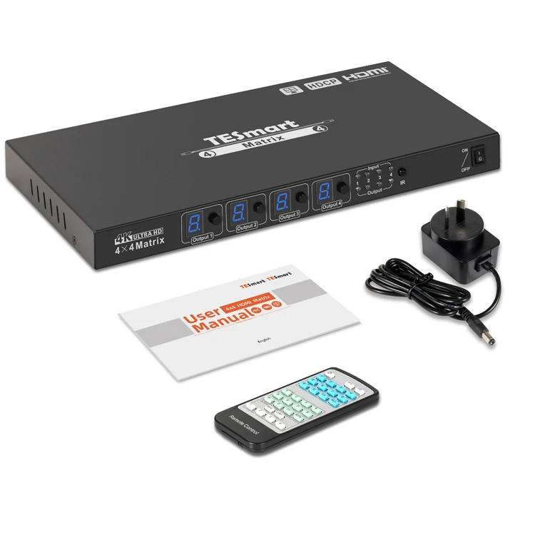 TESmart 4x4 HDMI Matrix Scaler 4in 4out Video Switcher  RS232 HDCP1.4 720P 1080P60Hz EDID PIP Multi-viewer 4k30hz HDMI Matrix