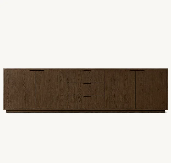 Luxury Living Room Furniture Set TV Stand Oak Solid Wood 4-Door Media Console With Drawers