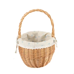 2022 Hot Sale wicker Weave  Handle Basket With hemp blue printed lining