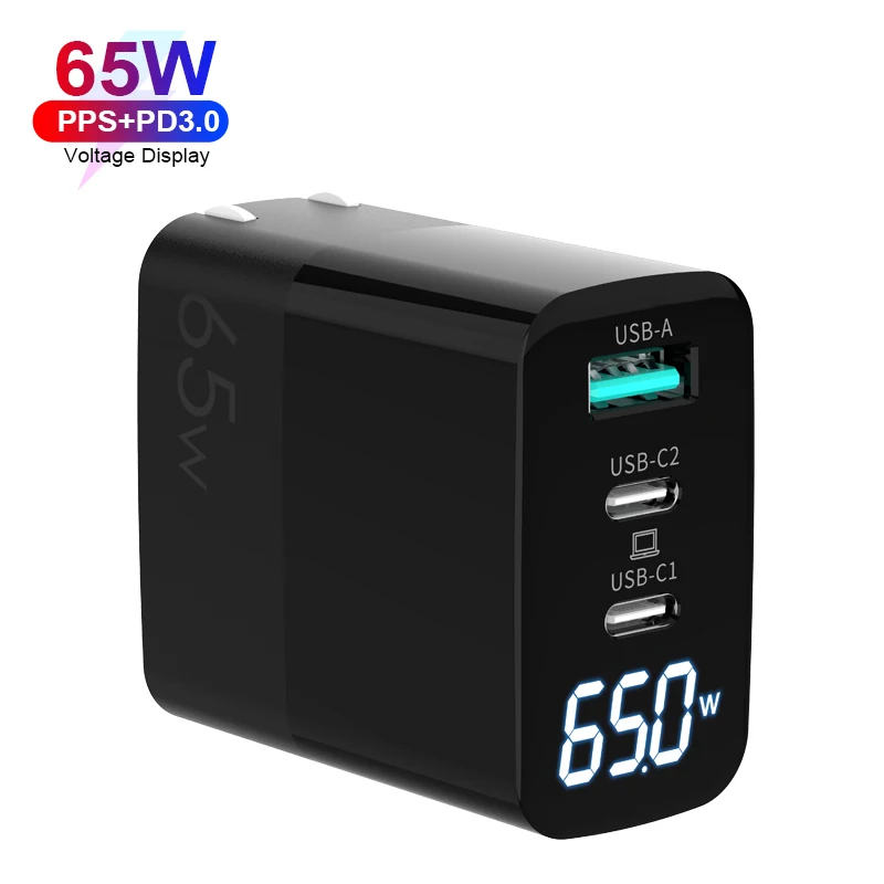 PD QC3.0 3 Port GaN Charging Head USB C Quick Charge Fast Charger EU UK KR Pin 65W PD GaN Adapter