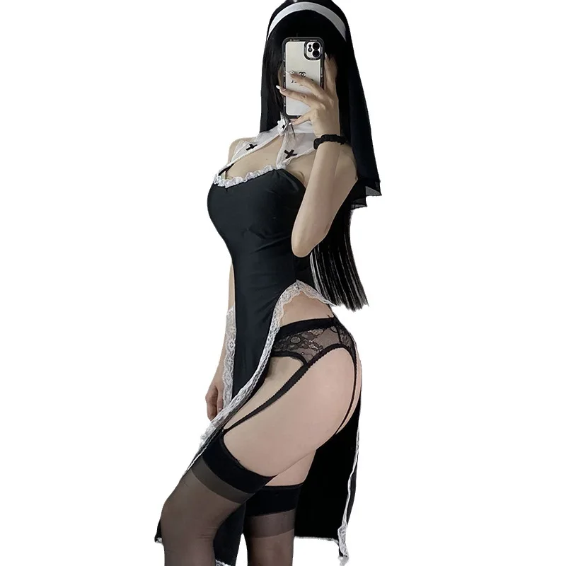 Japanese Sexy Nun Uniform Costume Cosplay Nun Costume Women Exotic Role Play Maid Dress Babydoll Sexy Lingerie