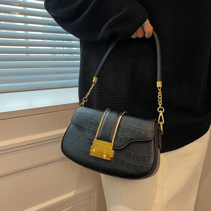 Suka Fashion Trending Crocodile pattern Handbags For Women Leather Clutch Bags Retro Casual Chains Shoulder Purses And Handbags