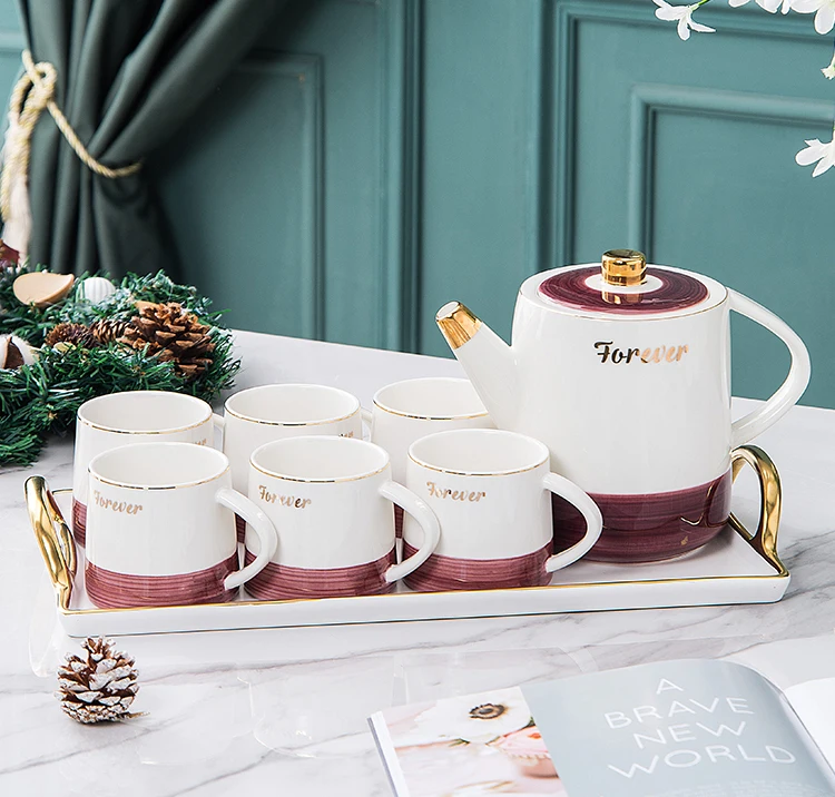 New Arrival Elegant Teawareest Best Seller Ceramic Luxury English Tea Set Porcelain Gift Tea Leapper Nordic Teapot With Tray