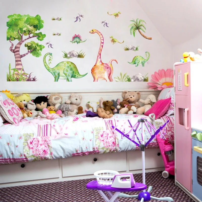 
HM92028 Cartoon Dino Wall Sticker Removable DIY Vinyl Colorful Dinosaur Kids Bedroom Decor 