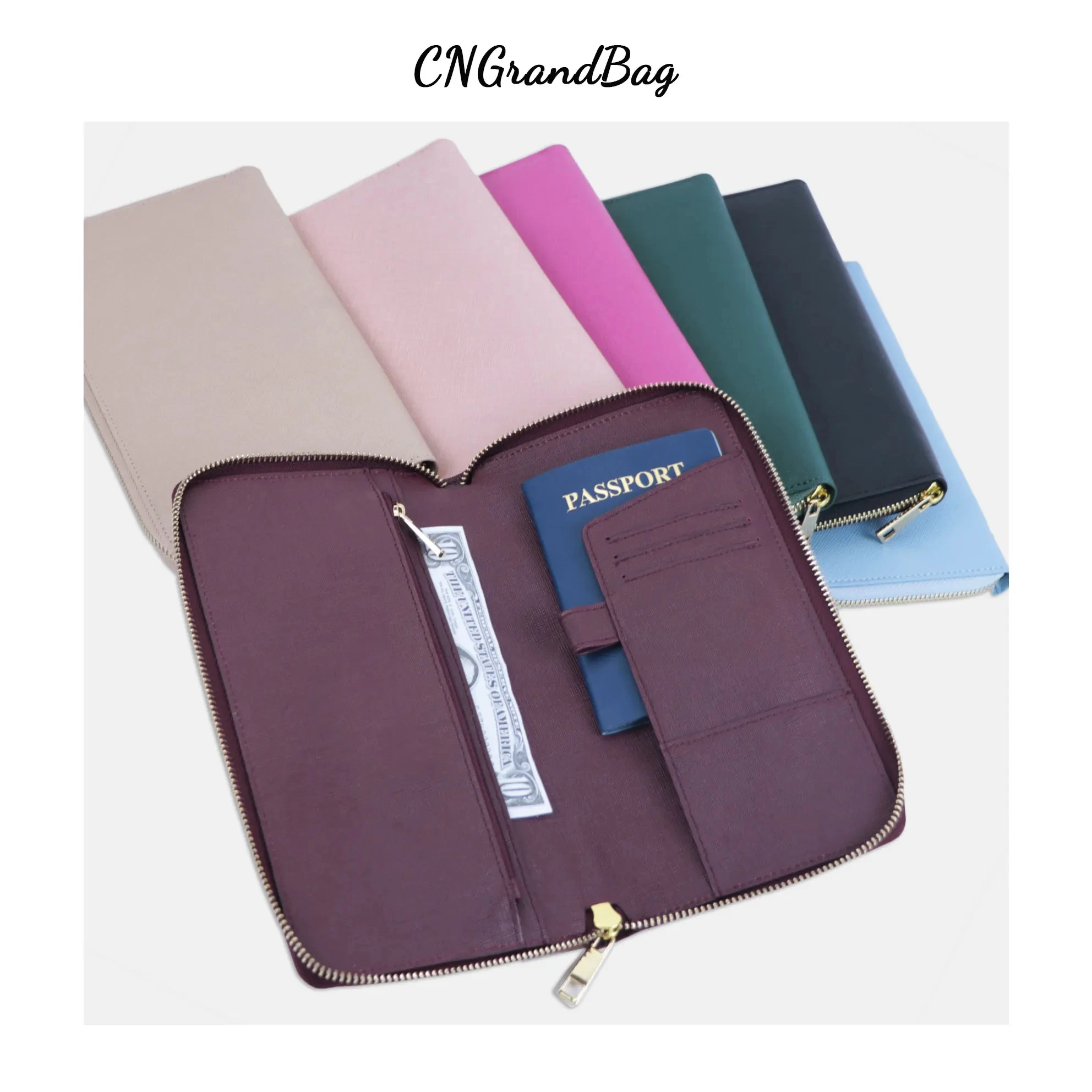 Simple Zipper Purses Long Clutch Wallet Soft Saffiano Leather Slim Travel Leather Wallets for Women and Men