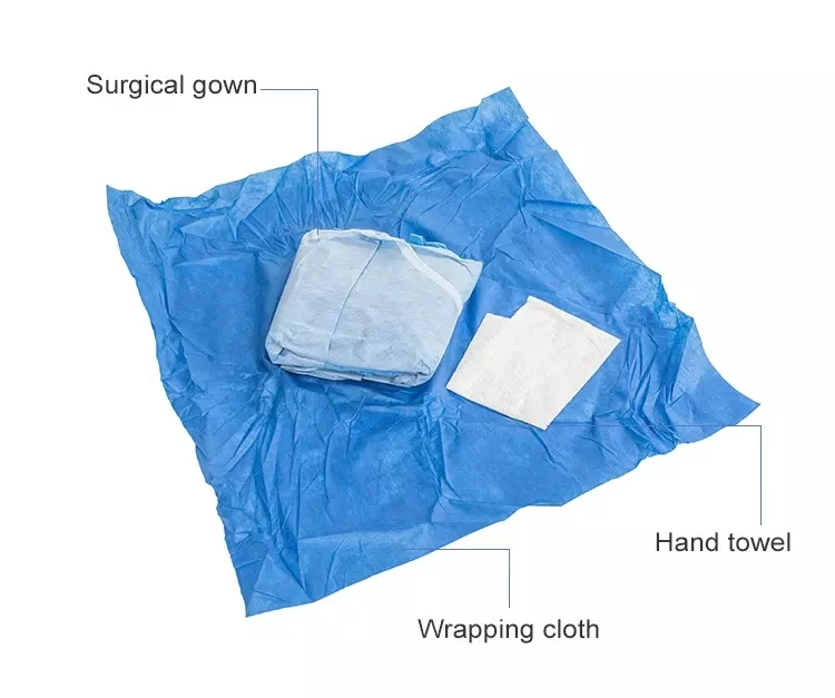 Manufacturer AAMI Level 3 Healthcare Workers SMS Waterproof Surgical Gown Knit Cuff / Elastic Cuff Anti-blood Medical Gown