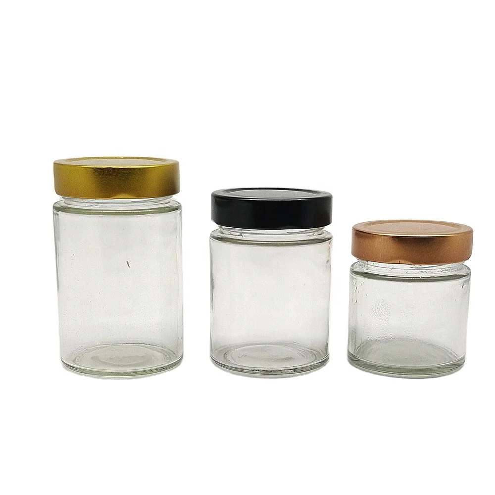 wholesale AMZ different sizes airtight food container clear glass mason jar clear glass storage jar with screw stainless lids