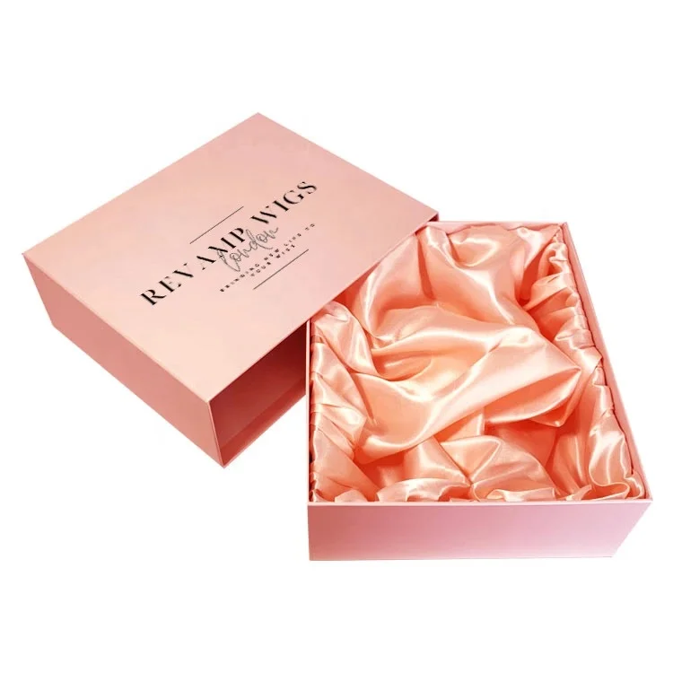 High Quality Pink Rectangle Sliding Wig Box With Satin Insert