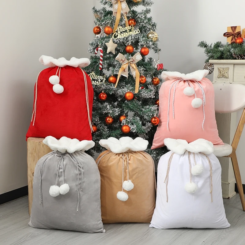 Personalised Christmas Gift Bag Pom Pom Blank Plain Sublimation Velvet Santa Sack