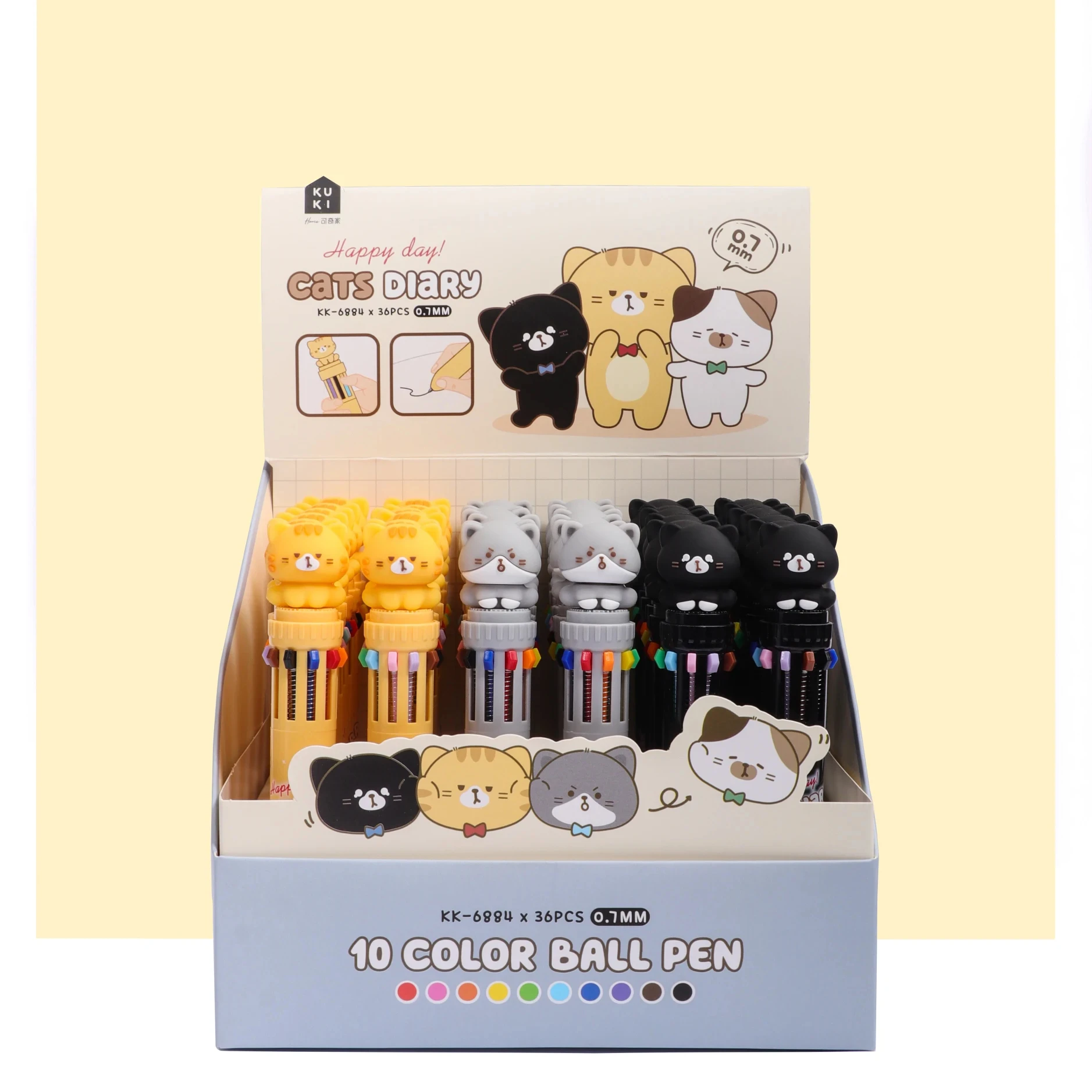 Multi-color diary note ballpoint pen 10 colors cute ballpoint gel pen kawaii cat school pen for kids