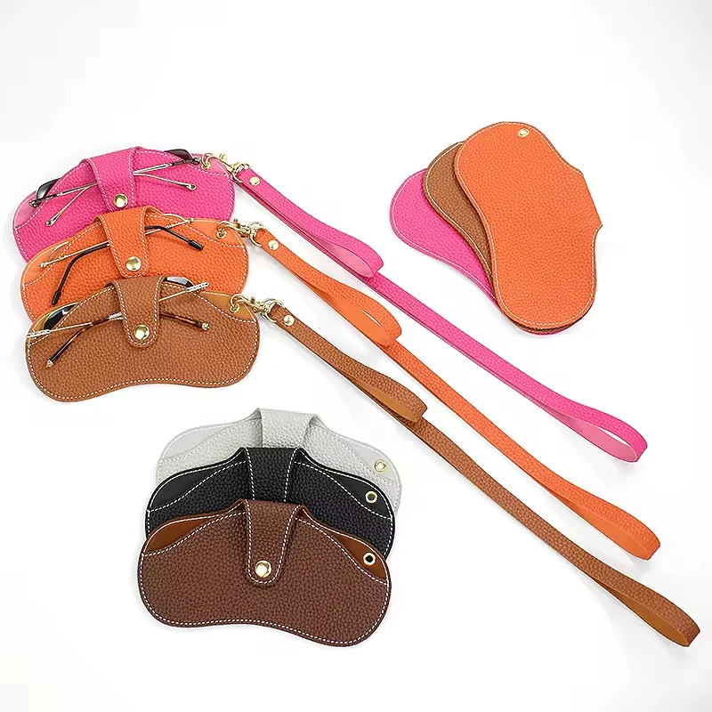 Brands Leather Eyeglasses Case Slim Sunglasses Pouch Glasses Organizer Soft Eyeglass Holder Bag With Wrist And Neck Lanyard