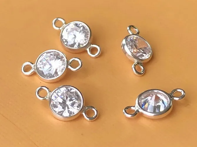 925 sterling silver Zircon Charm A Grade Zircon Birthstone Connector 4mm Double Ring connector Jewelry accessories
