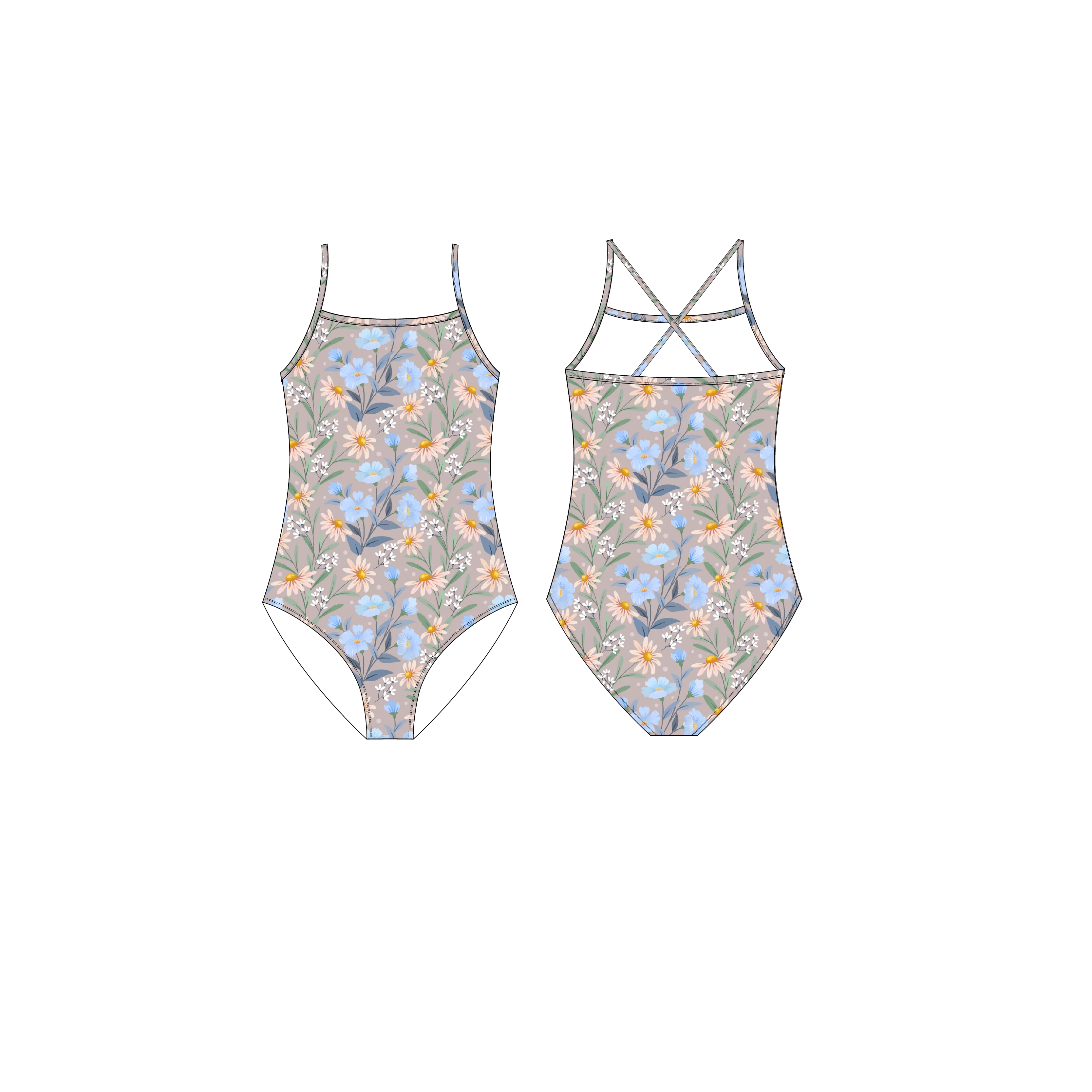 Custom Children Kids Swimming Bikini Dress Swimwear Girls One-piece Swimsuit