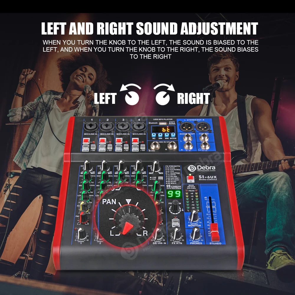 Debra Audio Professional Audio Mixer DJ Console Mixing Controller Stage Performance Music Microphone Amplifier
