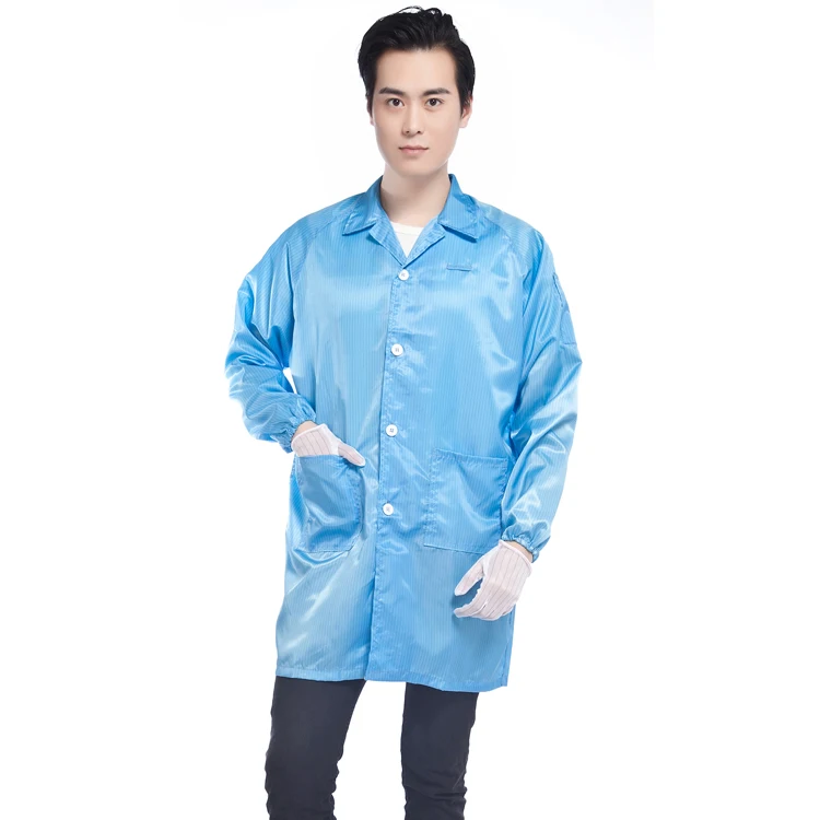 Fashion cheap grey light washable polyester ESD jacket pant antistatic workwear
