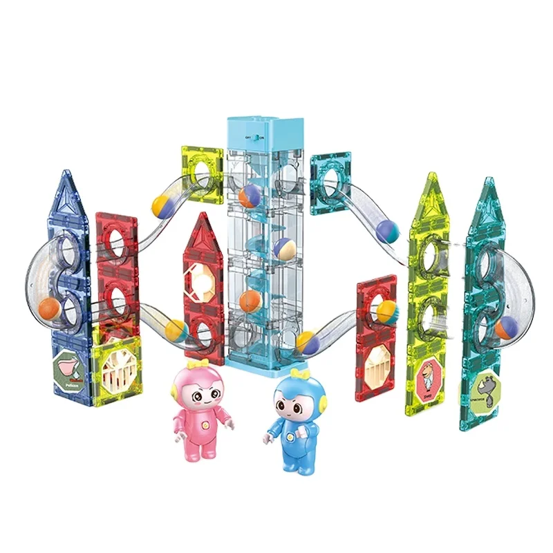 Children Gift Electric Rolling Ball Block DIY Stem Toys Marble Run Toy Magnetic Building Blocks Race Track for Kids