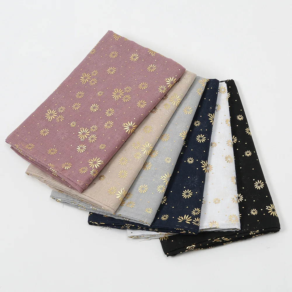 Plain color bronzing flower cotton scarf Summer hot sale Bali yarn printing sunscreen headscarf