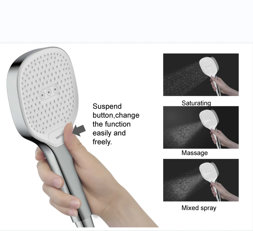 Reset Button Select High Water Pressure  Bath Handheld Shower Head with Jet Washing