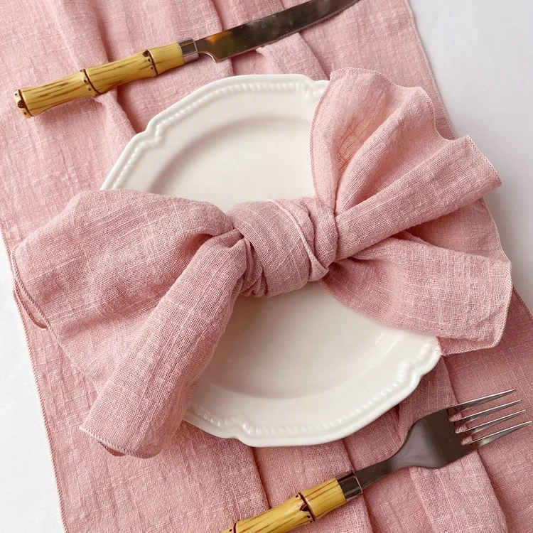 Serviettes De Tela Table Pour Mariage Coton Dusty Blue Gauze Napkins Pink Cloth Cheesecloth Cotton Napkins for Wedding