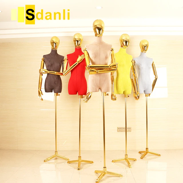 New Style Chrome Gold Velvet Half Male Body Display Mannequin Female Breast Clothing Mannequins For Clothes Display