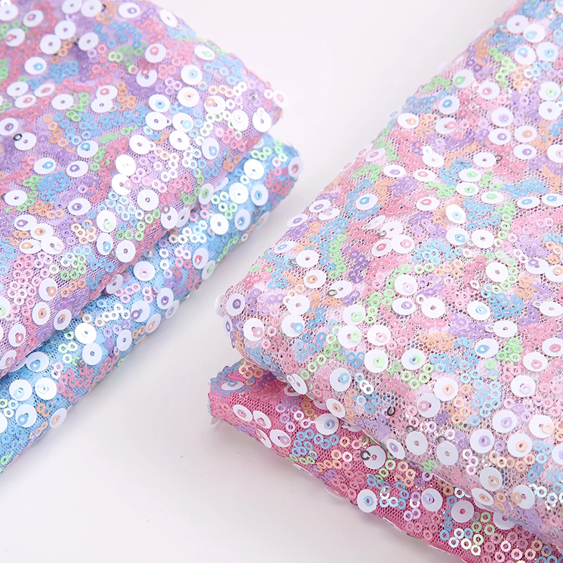 Wholesale Colorful Sequin Fabric Double Layer 3mm+9mm Mesh Mix Sequin Fabric