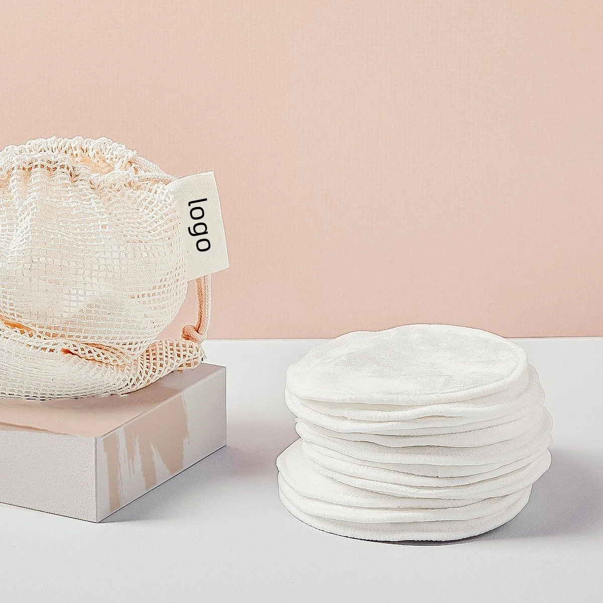 Wholesale bamboo cotton pads makeup remover logo washable face pads organic reusable face pads for women