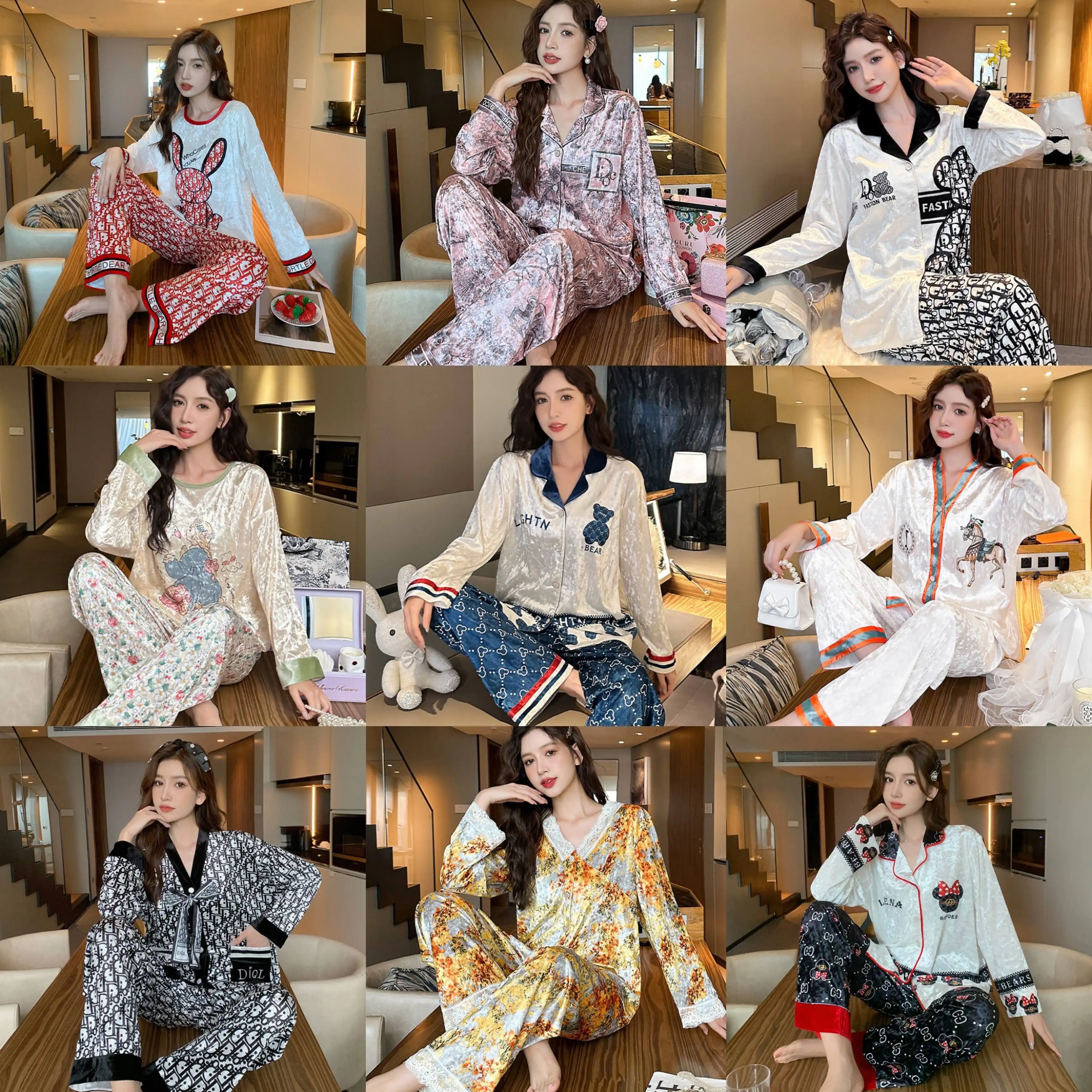 Wholesale new gold velvet sleepwear for women in spring and autumn, long sleeved Korean edition high-end home clothing set