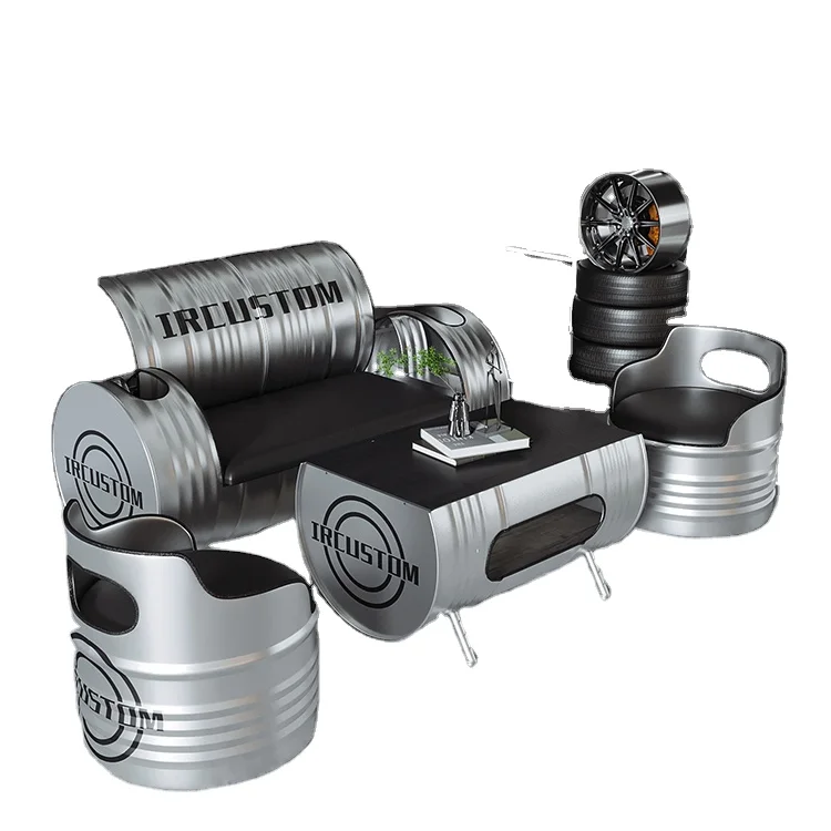 Промышленный кованый железный диван-стол и стул, комбинированное ретро кресло с масляным барабаном, кофейня, диван-стол и стул