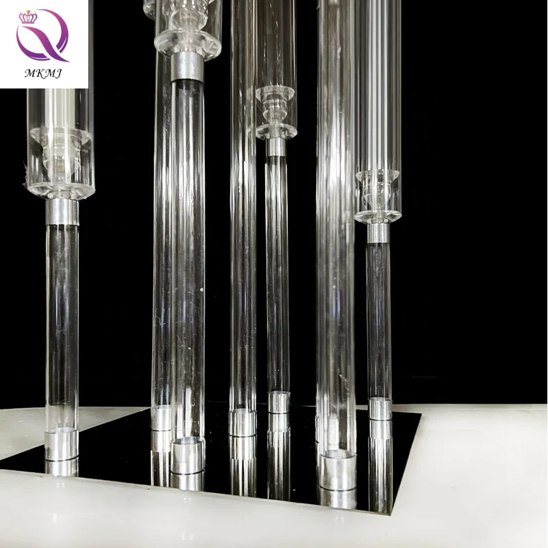 Low MOQ can be customized European wedding centerpiece Transparent 9-arm crystal candlestick clear acrylic wedding road guide