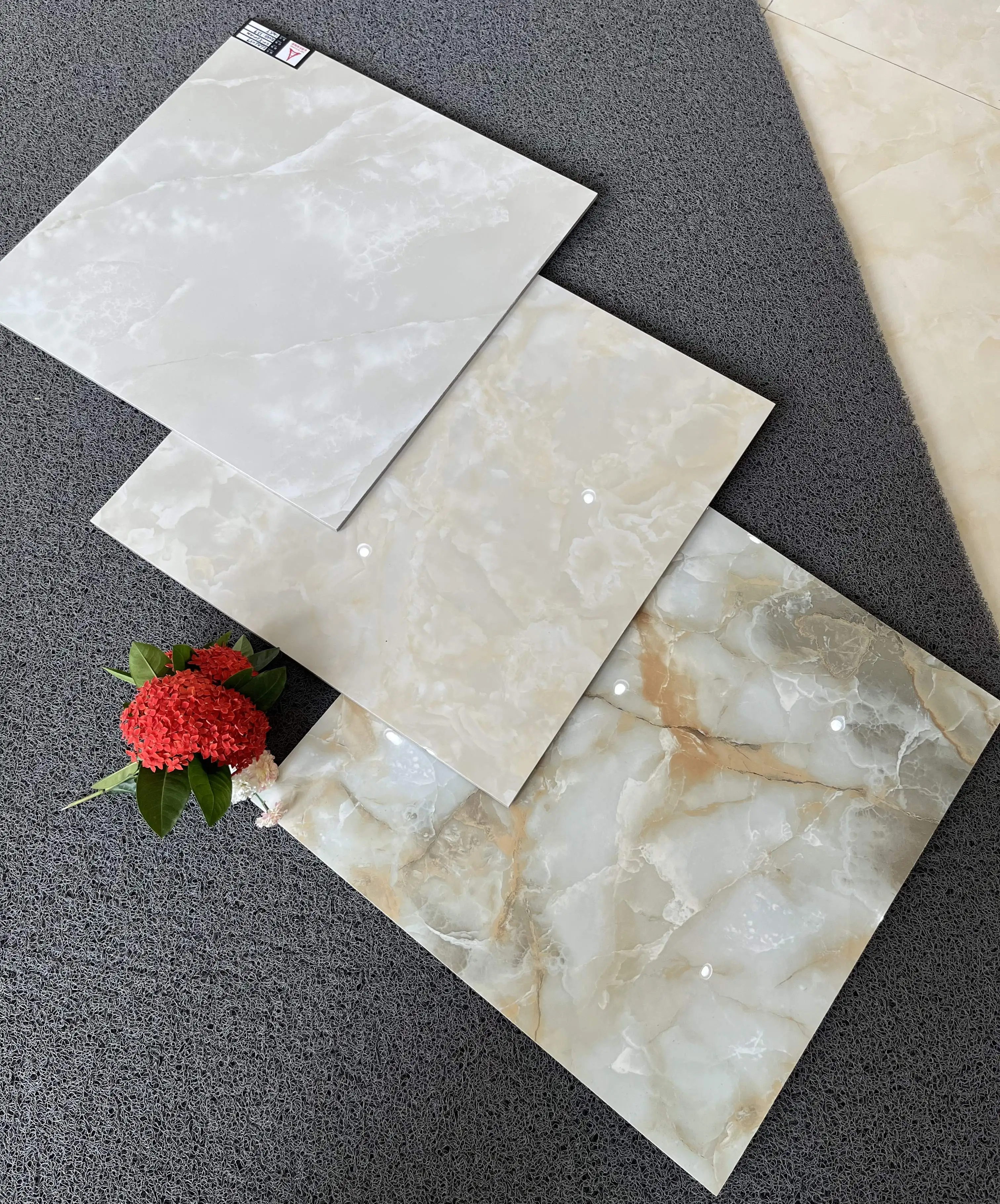 Factory Cheap Prices 600x600mm beige green white marble look polished porcelain villa tiles glossy wall and floor tiles