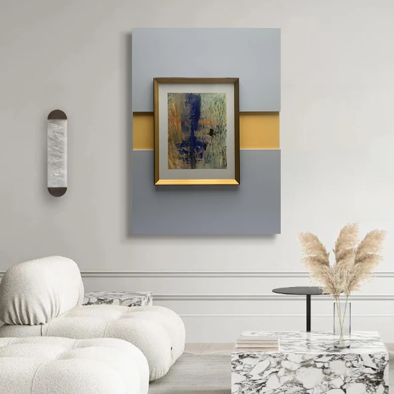 JZ Home Decor Luxury Wood Frame Canvas Famous Oil Painting Reproduction Monet Sunsise Vintage Wall Art