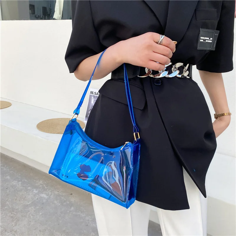 Candy PVC transparent Jelly  Shoulder bag summer purses European and American Fashionable armpit Purses  for Women Lady Girl.