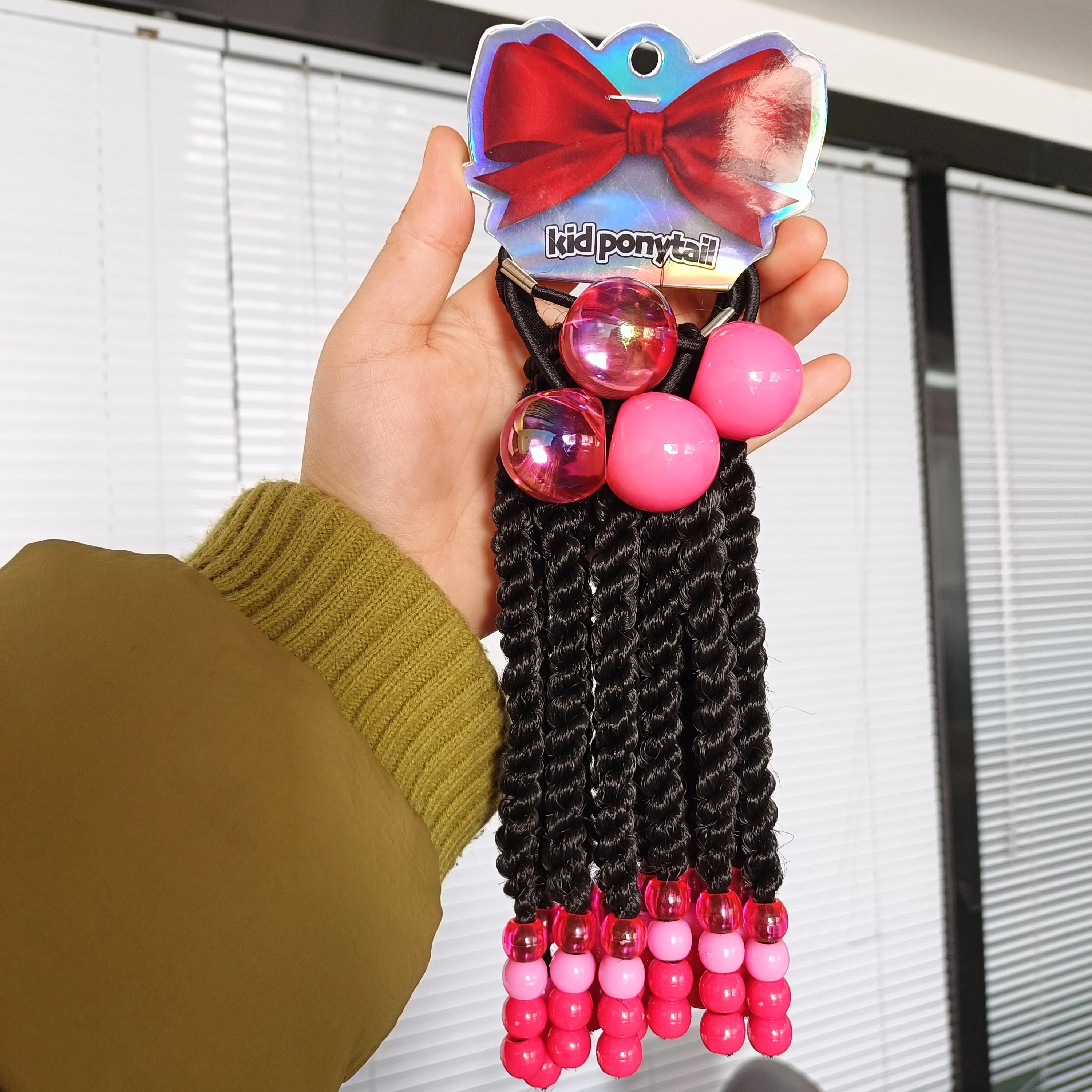 box braid ponytail with beads twin beads ponytailers- short long 6 8 10 inches little girls braided ponytails with beads