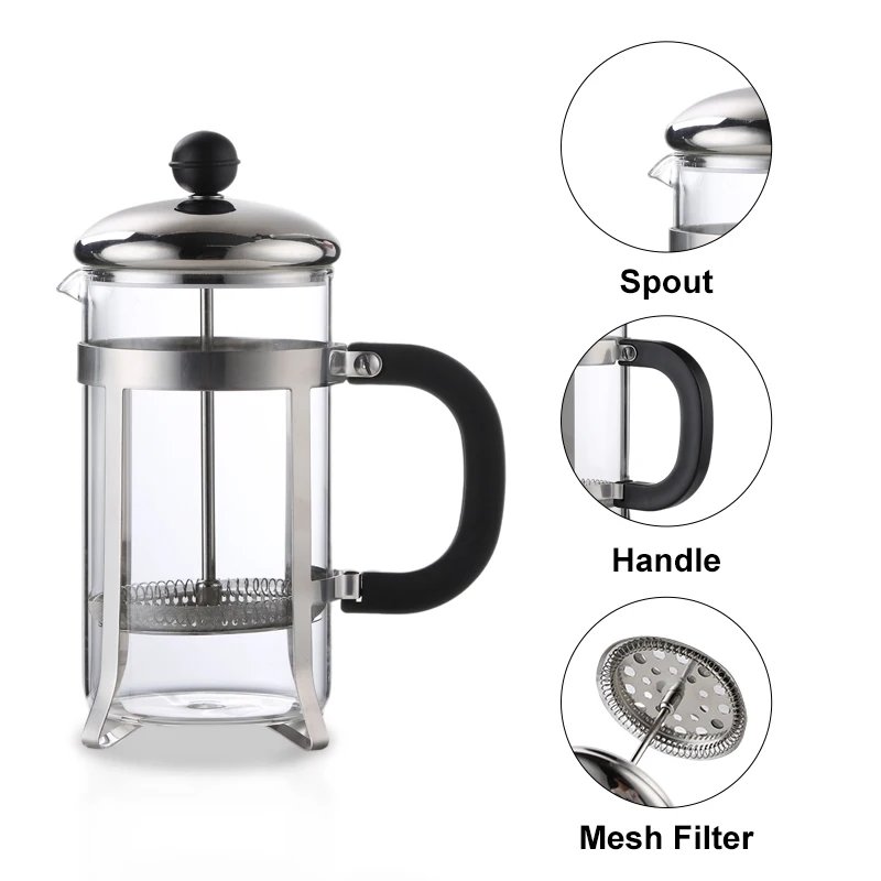 Best Selling High Borosilicate Glass French Press Coffee Maker Manufacture 304 Stainless Steel  Coffee Maker
