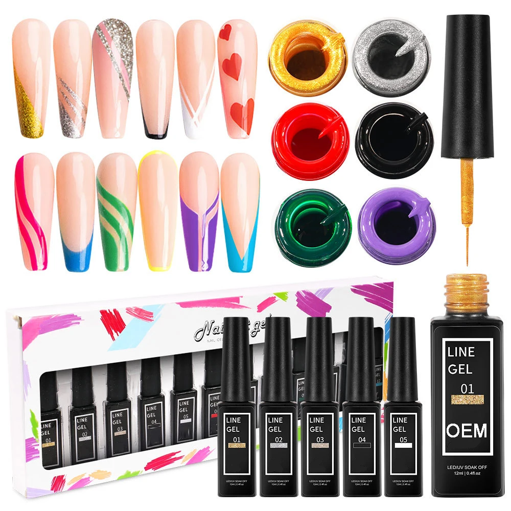 Gel Nail Polish Set Line Art Gel 12 Colors Neon Pink Nail Art Painting Gel Manicure Tools DIY Drawing Nail Line