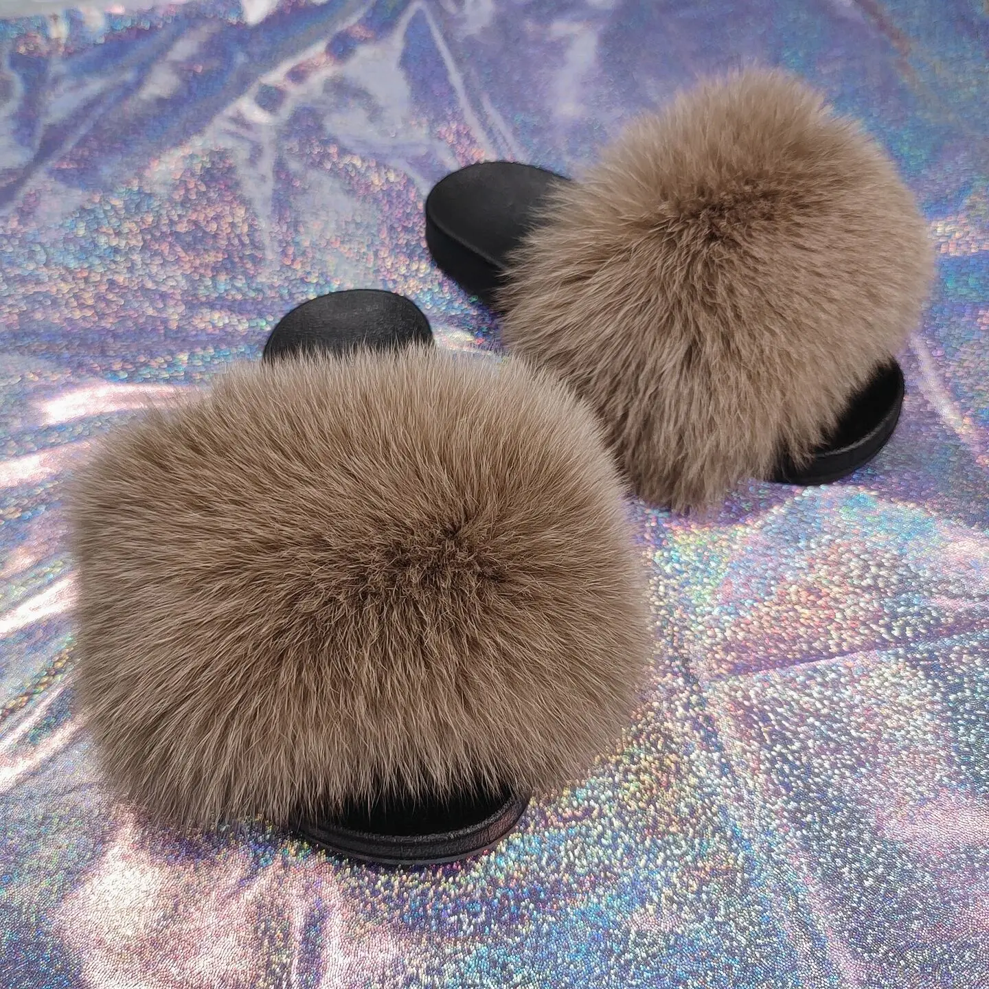 
Fluffy Sandals Wholesale Fur Slippers Hot Selling Women Racoon Fur slides 