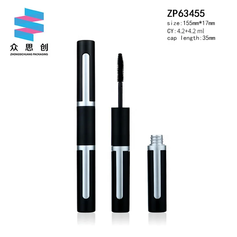 new design plastic round dual use 2 in 1 empty double sided mascara tube lipgloss tubes matte clear lip gloss tube with brush