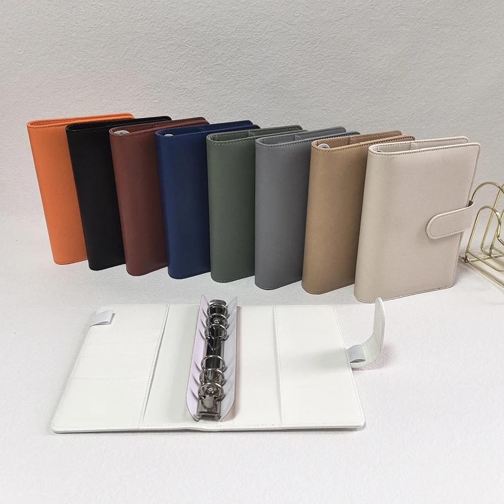 Custom Durable Spiral Binding 20 Colored PU Leather Loose Leaf Ring Agenda Sleeve Money Organizer A6 Budget Binder Planner Cover