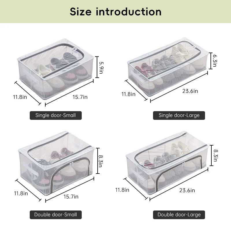 High Quality Foldable Clear Transparent Shoe Storage Boxes Moisture and Mold Prevention Shoes Organizer Bins with Steel Frame