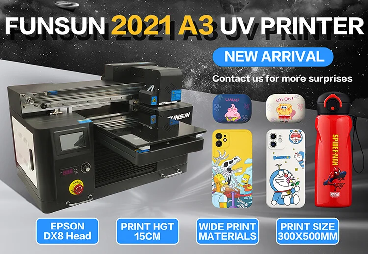 Funsun Factory Direct Wholesale A3 UV Flatbed Printer for Phone Case Cup Glass PVC Wood Leather