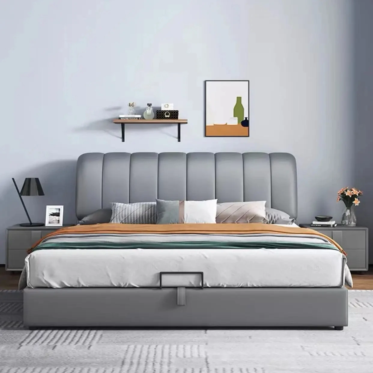 Sleeping Furniture Modern Designer Luxury Queen Size Loft Single Drawers Air Pressure Storage Up-holstered Beds For Adults