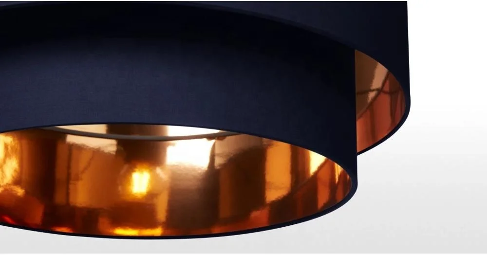 Navy Blue Hardback Drum TC Fabric shade with Brushed Metallic inner linings Copper drum lampshade