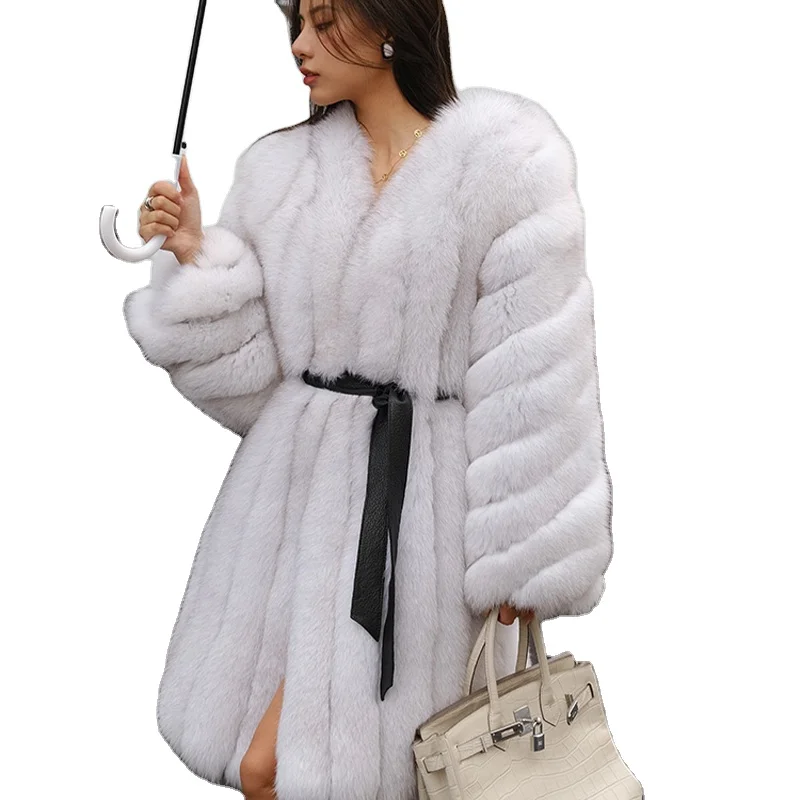 Европейский и американский широкий синий Лисий натуральный цвет пальто женский средней длины лисий мех